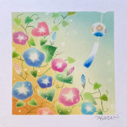 パステルアート 夕涼み〜あさがおと風鈴