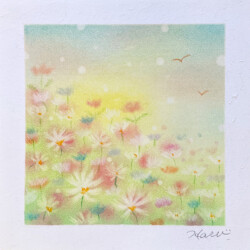 パステルアート 秋空とコスモス